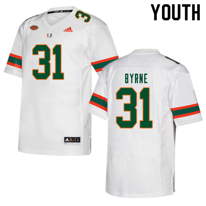 Youth #31 Connor Byrne Miami Hurricanes College Football Jerseys Sale-White